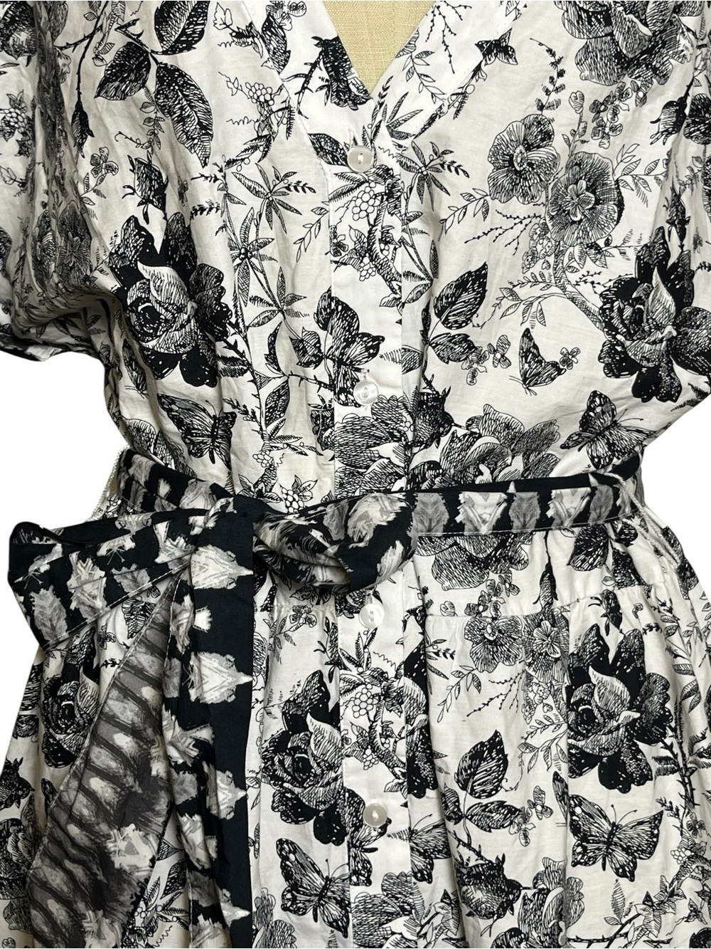 Abercrombie & Fitch XLT Tall Black White Floral Butterfly Toile Midi Dress NWT - Picture 3 of 10